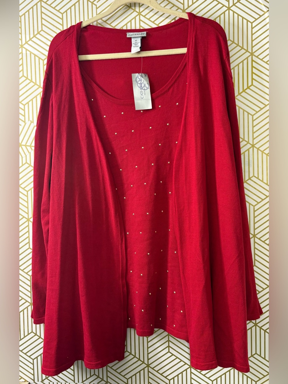 Catherines Red Studded Knit Tank Cardigan one piece 3X